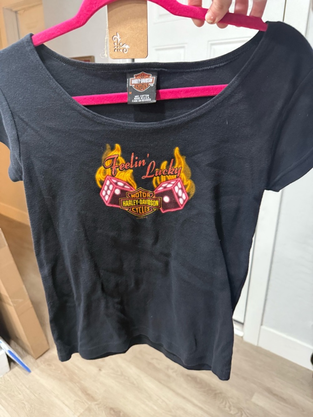 Harley-Davidson "Feelin' Lucky" Black Graphic Tee vintage Y2K